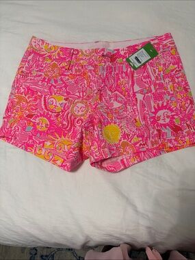 Lilly Pulitzer Hot Pink & Yellow Printed Jean Shorts